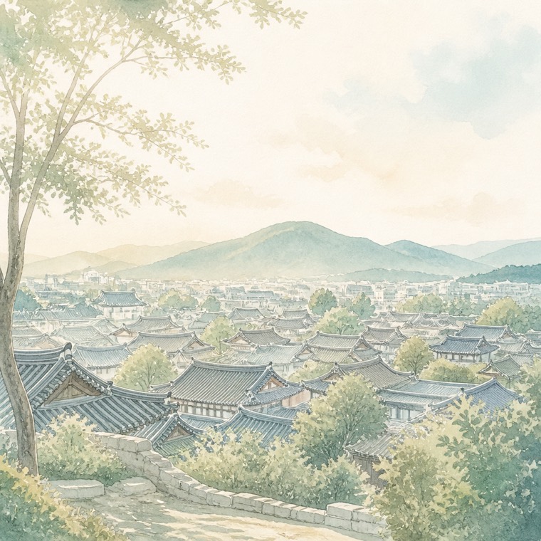 오목대에서 내려다본 한옥마을 수채화